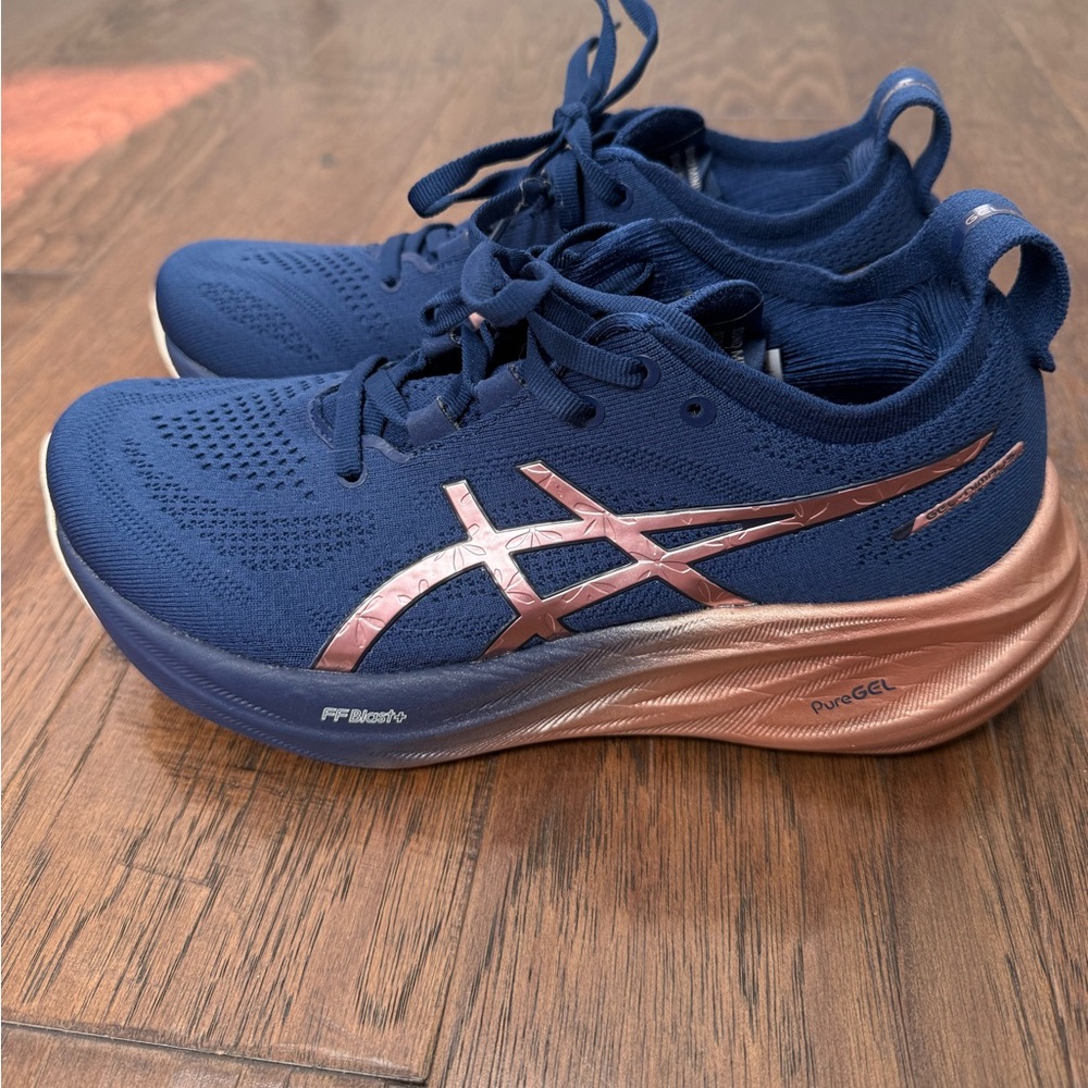 ASICS Gel Nimbus 26 Women's Navy Blue and Rose Gold Running Shoes size 7 - Picture 4 of 14